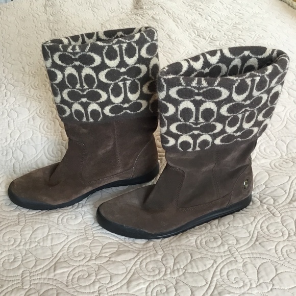 Coach Tatum Signature C Wool and Sued Brown Boots, Size 8 - Picture 2 of 13